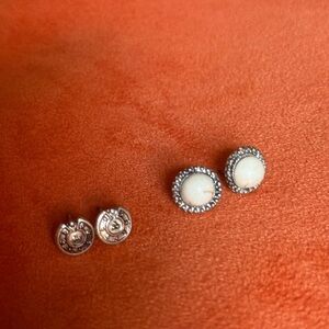 Anthropologie Set of 2 Elegant Silver and Cream Stud Earrings